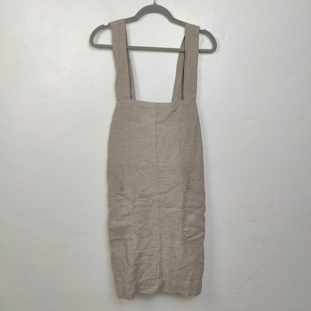 Rough Linen Unisex Pinafore Apron Regular Beige 100% Linen Pockets Cottagecore - Picture 2 of 9